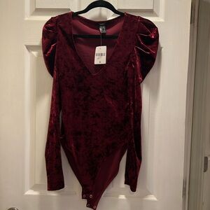NWT Burgundy Crushed Velvet Body Suit